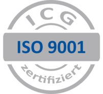 Bild zeigt das Logo zur ISO 9001-Zertifizierung. International anerkanntes Qualitätsmanagementsystem